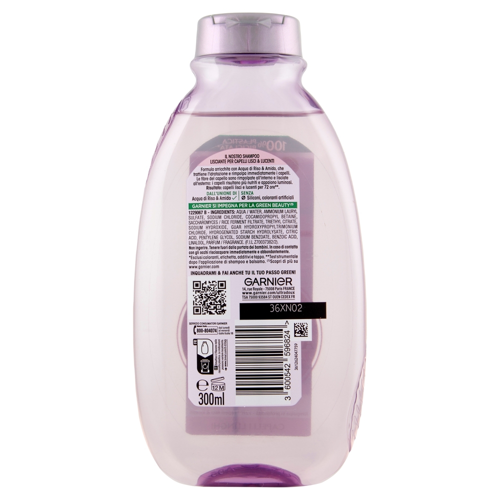 Garnier Ultra Dolce Infuso di Acqua di Riso & Amido, Shampoo Lisciante 300 ml